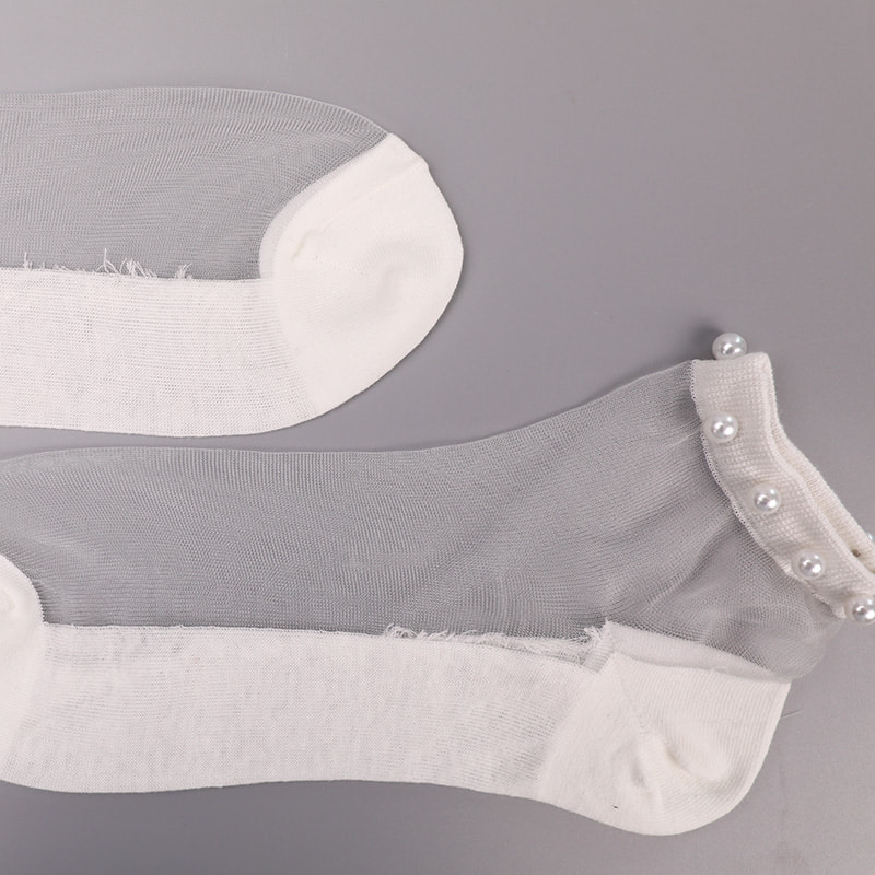 Mode nylon gennemsigtig silke bomuldsbund kvinder bådstrømper top perleglas krystal silke kvinder bådstrømper WSD1288