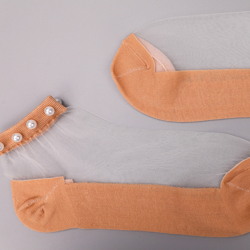 Mode nylon gennemsigtig silke bomuldsbund kvinder bådstrømper top perleglas krystal silke kvinder bådstrømper WSD1288