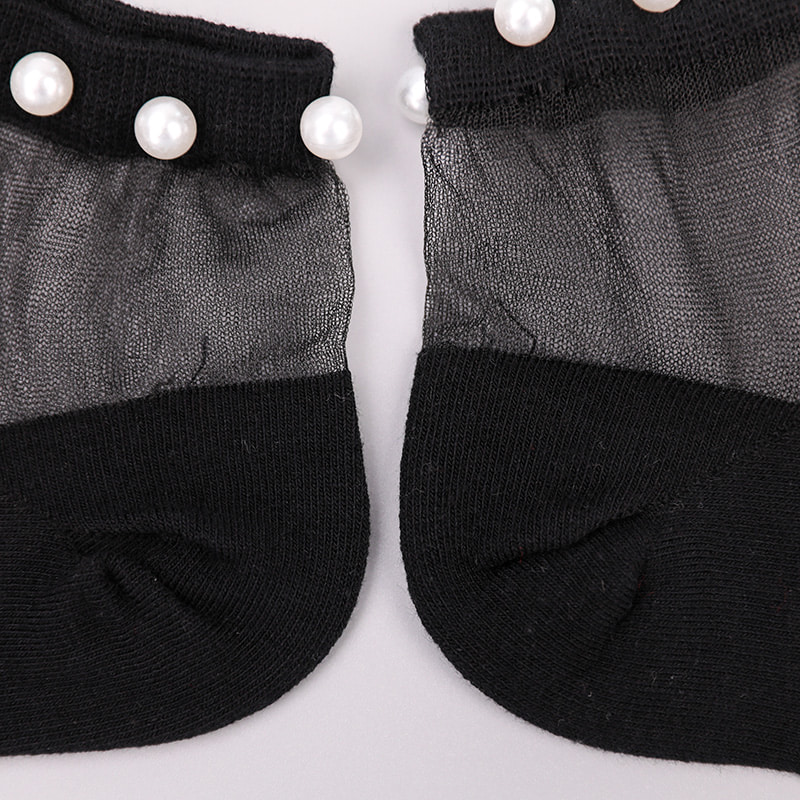 Mode nylon gennemsigtig silke bomuldsbund kvinder bådstrømper top perleglas krystal silke kvinder bådstrømper WSD1288