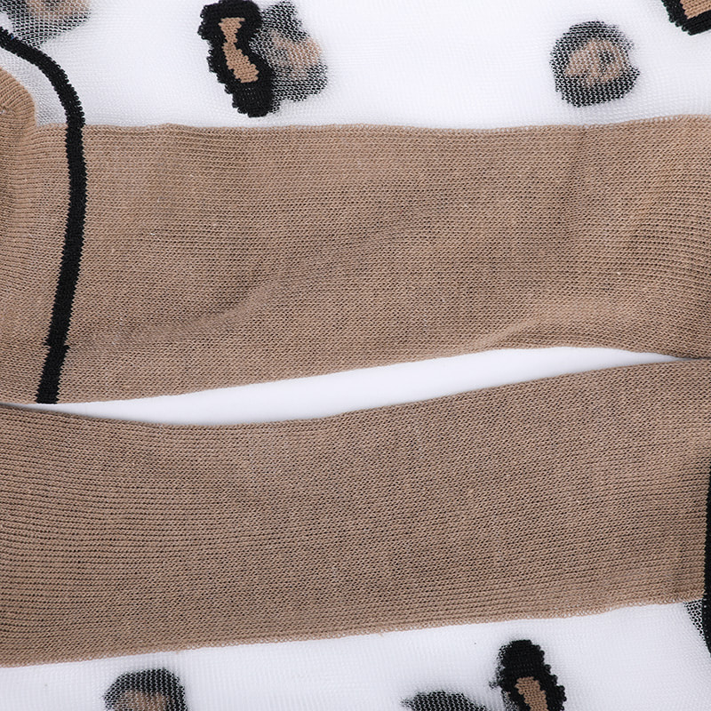 Mode gennemsigtig nylon silke bomuldsbund damestrømper Leopardmønster blomst gennemsigtig silke damesokker Krystal silke damestrømper WSD1939