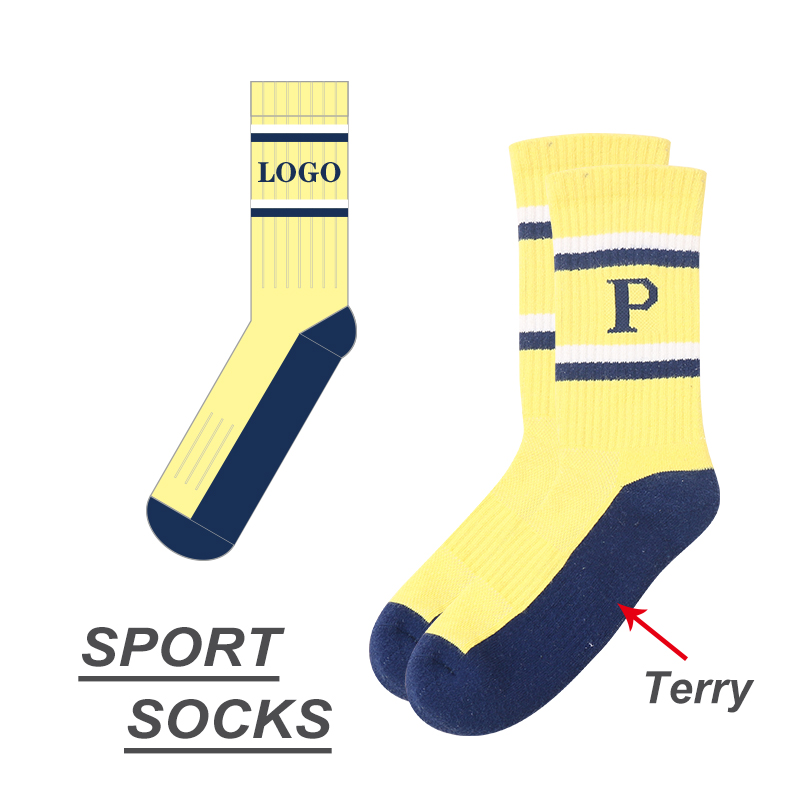 OEM Quality Crew Fashion Jacquard Mænd Gym Basketball Sportssok Terry Anti Slip Custom Socks Logo