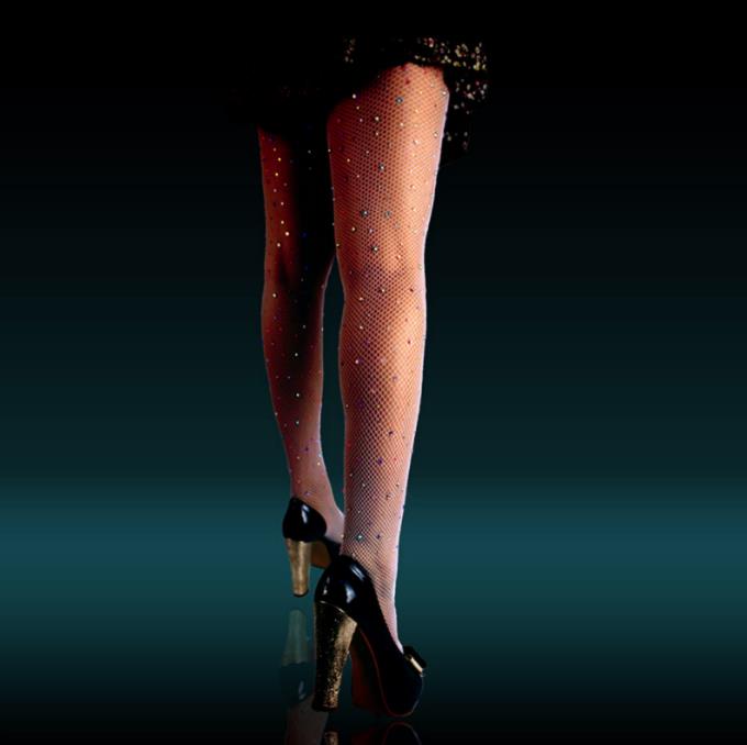 Ny Ankomst Sexet Kvinder Fisketights Rhinestone Nylon Trusse skinnende strømpe